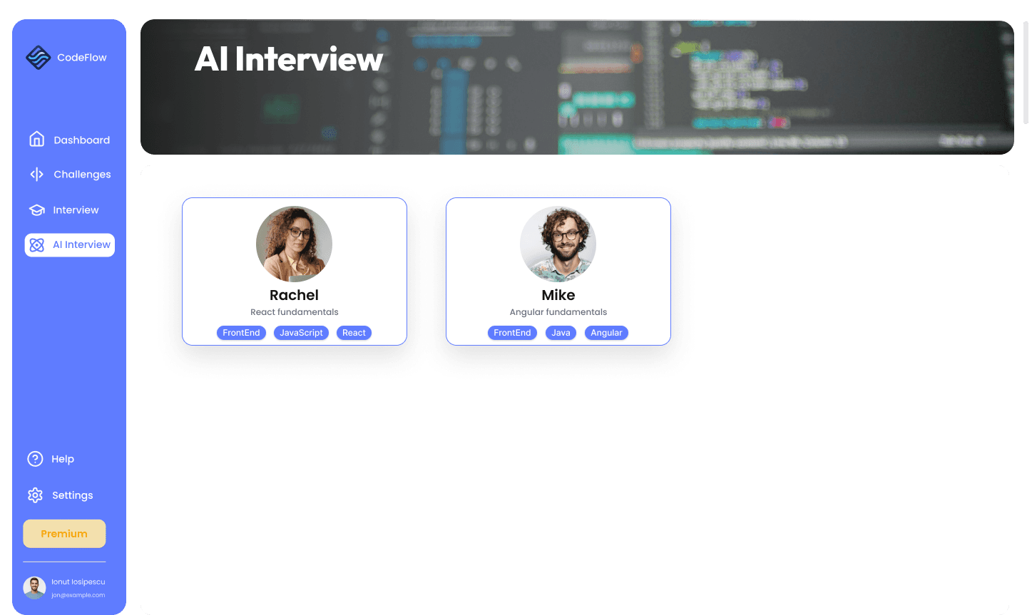 CodeFlow's user dashboard displaying coding progress and achievements